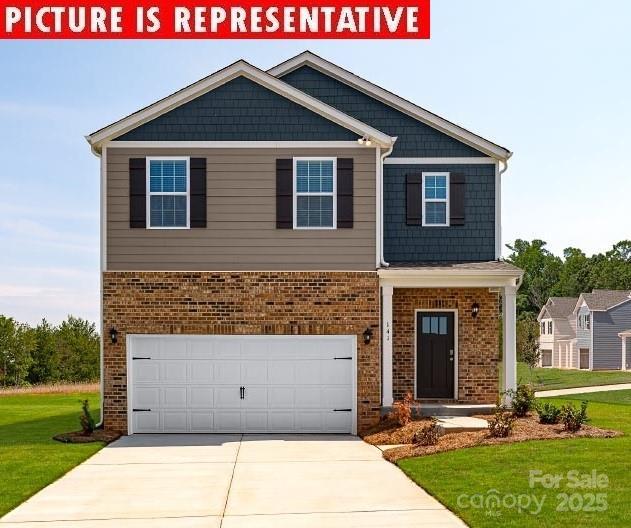 12020 Zazu Way, Charlotte, NC 28215 - craftsman inspired home featuring brick siding, a front yard, driveway, and a garage