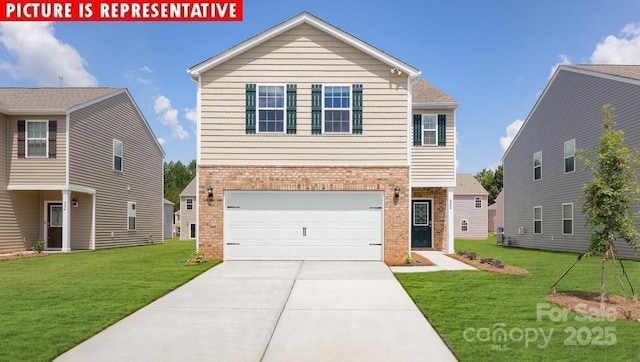 12019 Zazu Way, Charlotte, NC 28215 - view of front of house featuring brick siding, a front lawn, concrete driveway, and an attached garage