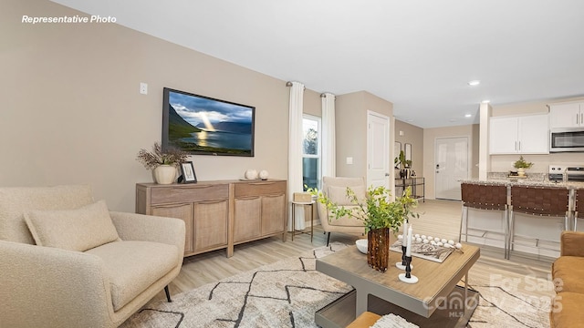 12019 Zazu Way, Charlotte, NC 28215 - living room with light wood-style floors and recessed lighting