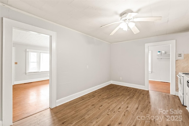 2722 Eastway Dr, Charlotte, NC 28205 - spare room with crown molding, ceiling fan, and light wood-style flooring