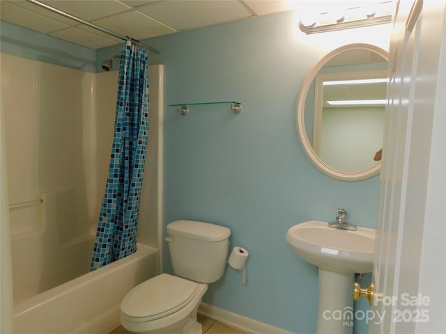 714 Shady Dr, Albemarle, NC 28001 - bathroom with shower / bath combo with shower curtain and tile patterned flooring