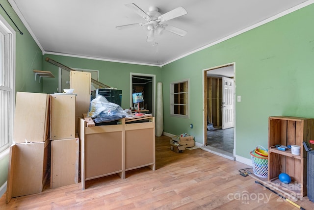 92 Flynn Branch Rd, Asheville, NC 28804 - bedroom with crown molding, wood finished floors, and a ceiling fan