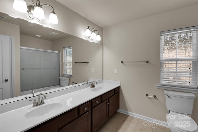 11538 Ardrey Crest Dr, Charlotte, NC 28277 - full bathroom featuring a shower with shower door, tile patterned floors, and double vanity