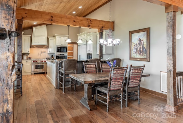 242 Anisidi Trl, Maggie Valley, NC 28751 - dining area featuring light wood-type flooring, recessed lighting, a chandelier, and wood ceiling