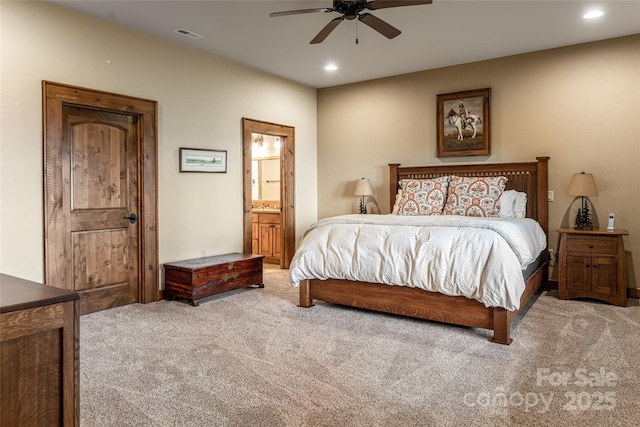 242 Anisidi Trl, Maggie Valley, NC 28751 - carpeted bedroom featuring recessed lighting, connected bathroom, and a ceiling fan