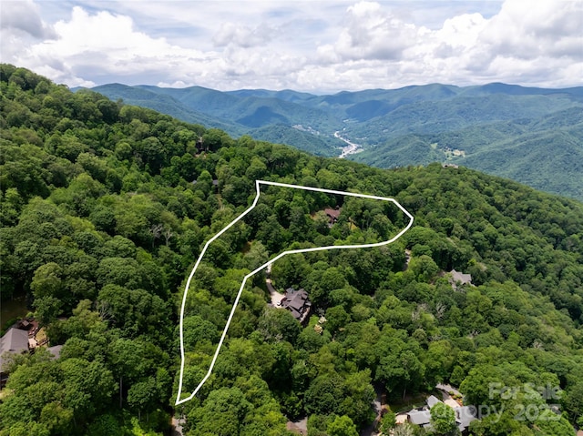 242 Anisidi Trl, Maggie Valley, NC 28751 - aerial view of property's location with property parcel outlined and a mountain backdrop