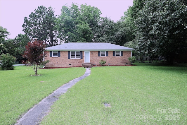 1227 Flowe Dr, Matthews, NC 28104 - ranch-style house featuring crawl space, a front lawn, entry steps, and brick siding