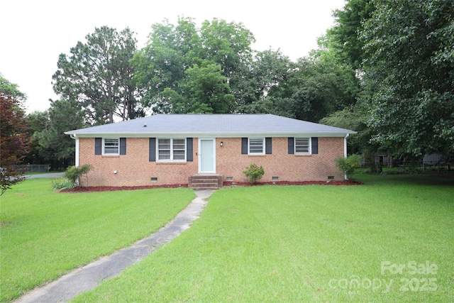 1227 Flowe Dr, Matthews, NC 28104 - single story home featuring crawl space, a front lawn, and brick siding