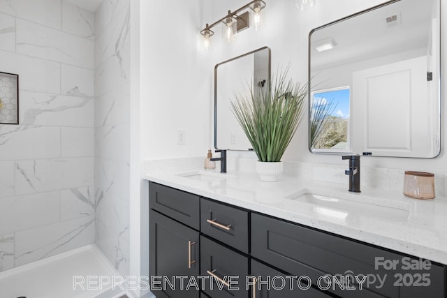 213 Knot St, Shelby, NC 28150 - bathroom featuring double vanity and a shower