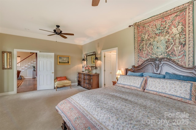 94 Spruce Hill Dr, Hendersonville, NC 28792 - bedroom featuring ornamental molding, carpet, and ceiling fan