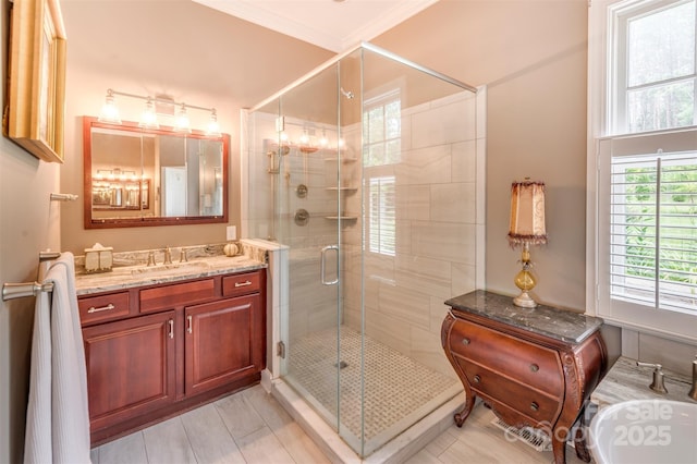 94 Spruce Hill Dr, Hendersonville, NC 28792 - full bathroom featuring vanity, a stall shower, and a bathtub