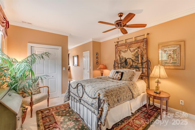 94 Spruce Hill Dr, Hendersonville, NC 28792 - bedroom with carpet floors, ornamental molding, and ceiling fan