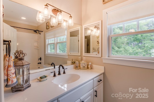 94 Spruce Hill Dr, Hendersonville, NC 28792 - full bathroom featuring vanity and ornamental molding