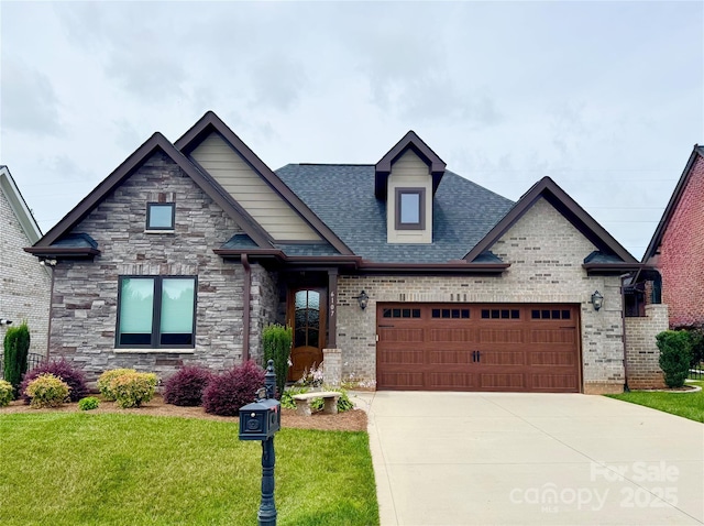 6107 Gold Springs Way, Denver, NC 28037 - view of front of home featuring driveway, a garage, a front yard, roof with shingles, and brick siding