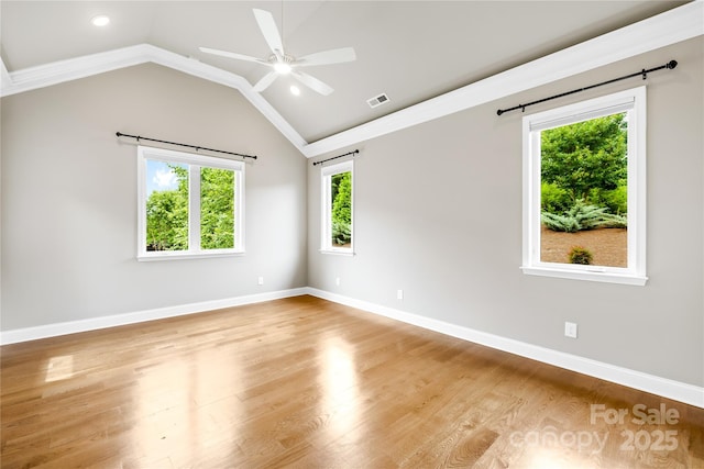 6107 Gold Springs Way, Denver, NC 28037 - unfurnished room featuring healthy amount of natural light, vaulted ceiling, light wood-type flooring, a ceiling fan, and recessed lighting