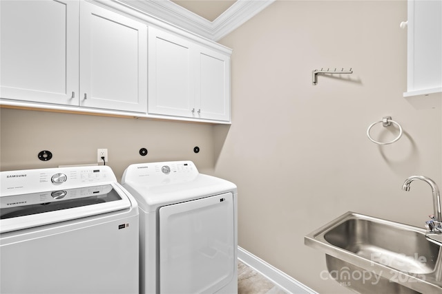 6107 Gold Springs Way, Denver, NC 28037 - laundry room with cabinet space, crown molding, and washer and dryer