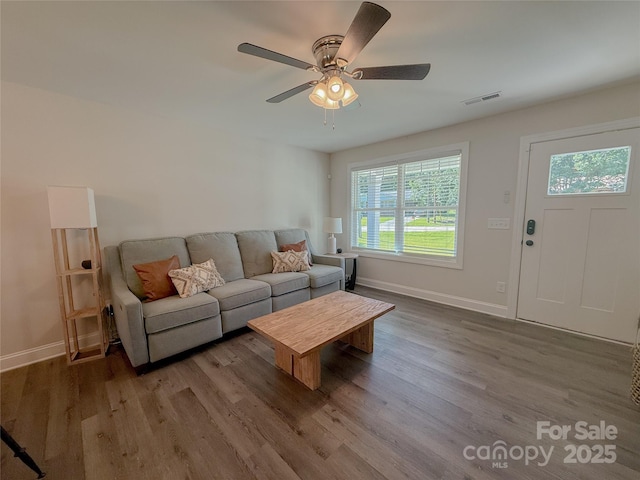 103 Springway Dr, Kannapolis, NC 28081 - living room with wood finished floors and a ceiling fan