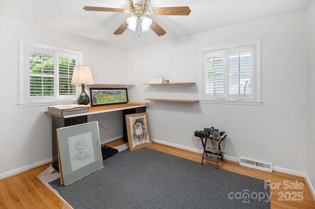 4 Sourwood Ln E, Asheville, NC 28805 - unfurnished office with plenty of natural light, wood finished floors, and a ceiling fan