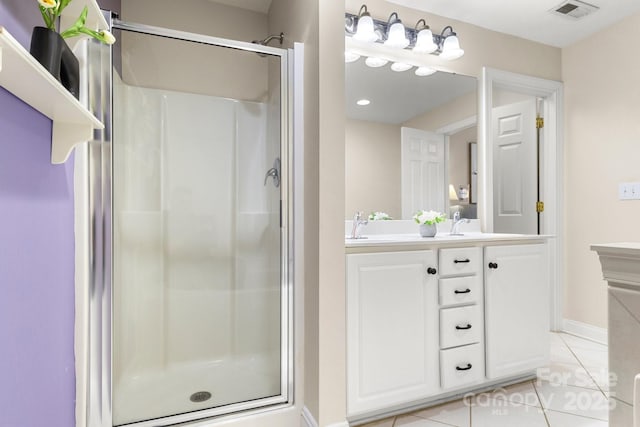 4442 Coventry Row Ct, Charlotte, NC 28270 - bathroom with tile patterned flooring, a shower stall, and double vanity