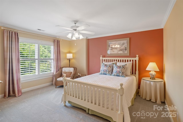 9027 Kirkley Ct, Charlotte, NC 28277 - bedroom with carpet, ornamental molding, and ceiling fan