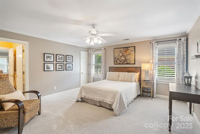 9027 Kirkley Ct, Charlotte, NC 28277 - bedroom with carpet, ornamental molding, and a ceiling fan