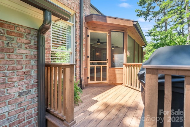 9027 Kirkley Ct, Charlotte, NC 28277 - wooden terrace with grilling area and ceiling fan