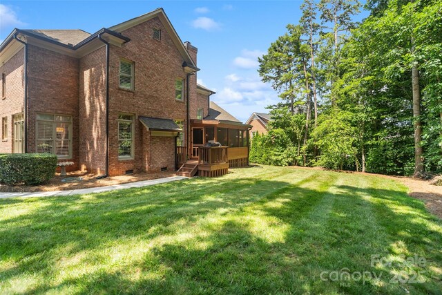 9027 Kirkley Ct, Charlotte, NC 28277 - view of green lawn featuring a deck and a sunroom