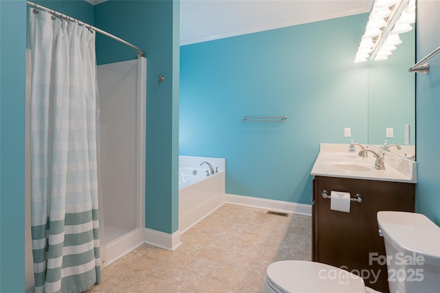 106 Beaver Dam Dr, Mills River, NC 28759 - full bath featuring a garden tub, vanity, crown molding, and a shower with curtain