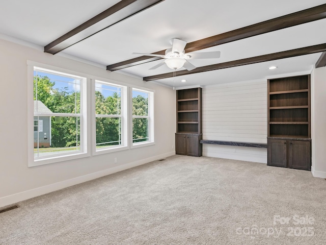 206 Walnut Branch Rd, Weaverville, NC 28787 - unfurnished bedroom featuring beamed ceiling, multiple windows, carpet flooring, and recessed lighting