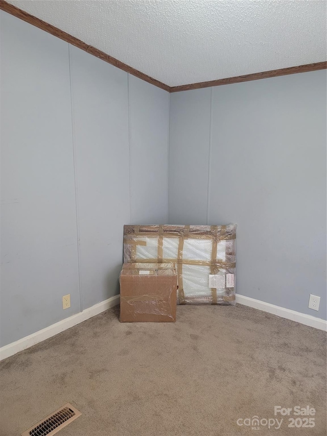 111 Crystal Creek Dr, China Grove, NC 28023 - unfurnished room featuring crown molding, a textured ceiling, carpet flooring, and a decorative wall