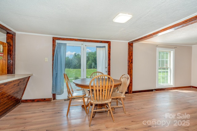 439 Neisler Rd, Concord, NC 28025 - dining room with ornamental molding, light wood-style floors, and a textured ceiling