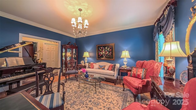 1240 Fawn Ridge Rd NW, Concord, NC 28027 - living room with a chandelier, crown molding, and wood finished floors