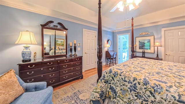 1240 Fawn Ridge Rd NW, Concord, NC 28027 - bedroom with wood finished floors, ornamental molding, and a ceiling fan