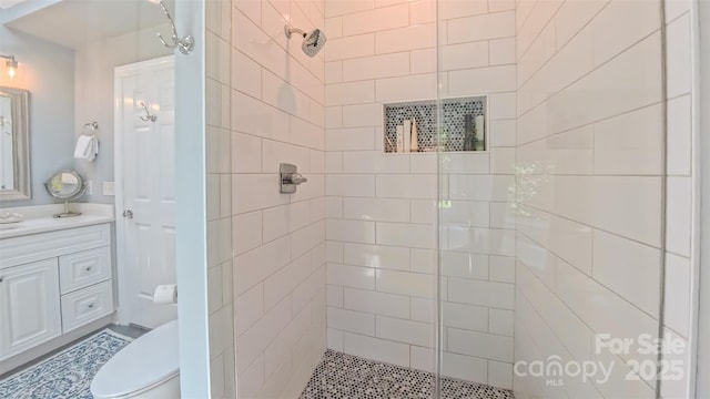 1240 Fawn Ridge Rd NW, Concord, NC 28027 - bathroom featuring a tile shower and vanity