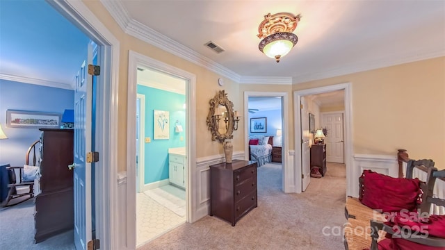 1240 Fawn Ridge Rd NW, Concord, NC 28027 - hallway featuring light carpet and ornamental molding