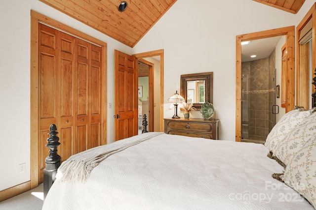 197 Cherry Knob Dr Unit 23, Mars Hill, NC 28754 - carpeted bedroom with vaulted ceiling, a closet, wooden ceiling, and recessed lighting