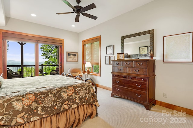 197 Cherry Knob Dr Unit 23, Mars Hill, NC 28754 - bedroom featuring access to exterior, light carpet, recessed lighting, and a ceiling fan