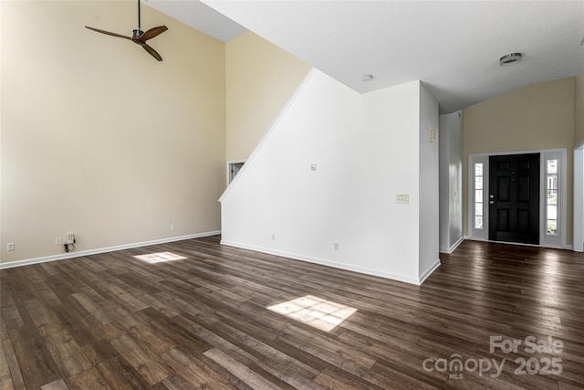 89 Woodfern Rd, Fletcher, NC 28732 - entrance foyer with dark wood-type flooring, a ceiling fan, and a towering ceiling