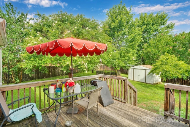 15248 Pangborn Pl, Charlotte, NC 28278 - wooden deck featuring a storage shed, outdoor dining area, and a fenced backyard