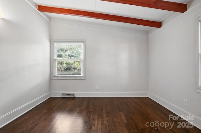 5229 Milford Rd, Charlotte, NC 28210 - unfurnished room featuring beam ceiling and dark wood-style flooring
