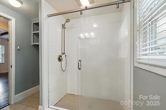 5229 Milford Rd, Charlotte, NC 28210 - full bathroom with a stall shower, tile patterned flooring, and plenty of natural light