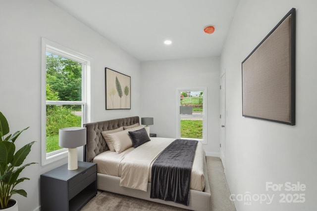 308 Hickory St, Granite Falls, NC 28630 - bedroom featuring light colored carpet, multiple windows, and recessed lighting
