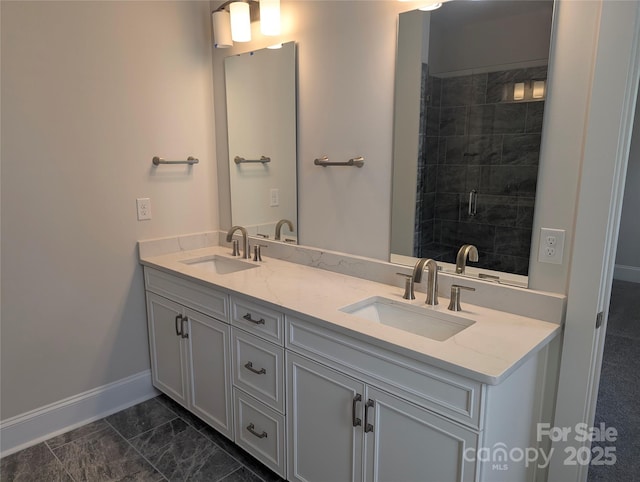 259 Luray Way Unit 443, Rock Hill, SC 29730 - full bath featuring marble finish floors, double vanity, and tiled shower