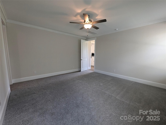 259 Luray Way Unit 443, Rock Hill, SC 29730 - spare room with ornamental molding, dark colored carpet, and ceiling fan