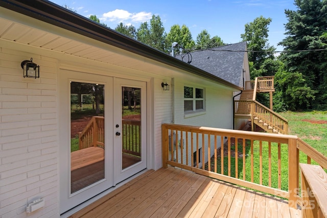 1115 Sides Rd, Salisbury, NC 28146 - wooden deck featuring french doors and stairway