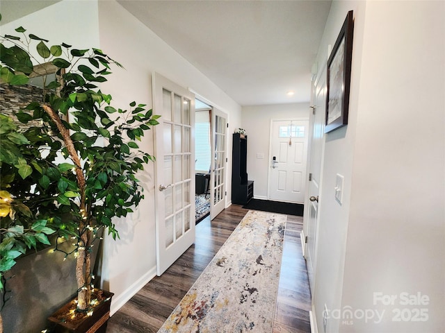 1047 Campbell Chase Ln SW, Concord, NC 28025 - doorway to outside featuring dark wood-style flooring, french doors, and recessed lighting
