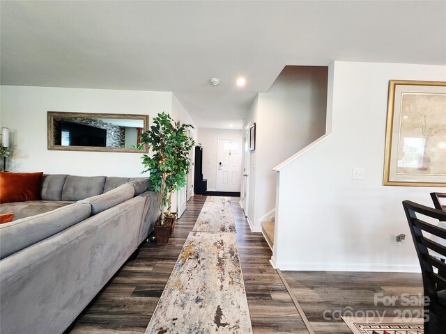 1047 Campbell Chase Ln SW, Concord, NC 28025 - living room featuring dark wood-type flooring and recessed lighting