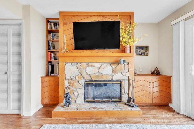 2881 White Oak Mountain Rd Unit D5, Columbus, NC 28722 - detailed view of wood finished floors and a fireplace