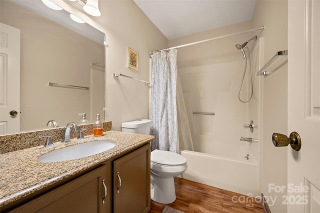 2881 White Oak Mountain Rd Unit D5, Columbus, NC 28722 - full bathroom with vanity, shower / bath combination with curtain, and wood finished floors