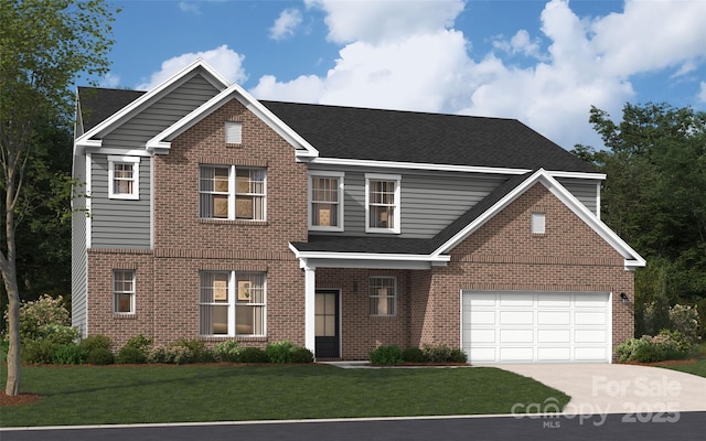 308 Alameda Way, Matthews, NC 28104 - traditional-style house with brick siding, concrete driveway, and a front lawn